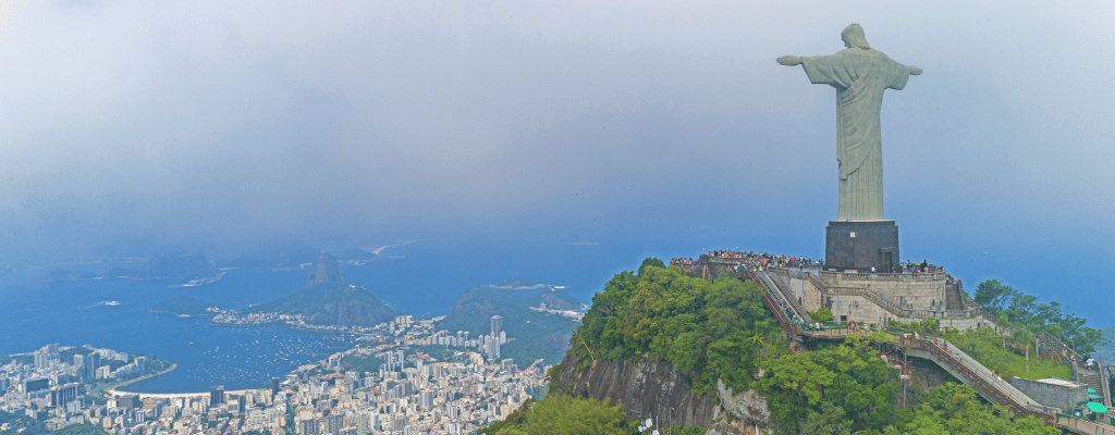 Christ the Redeemer statue in Rio de Janeiro, Brazil – one of the Seven Wonders of the World, overlooking the city and coastline.