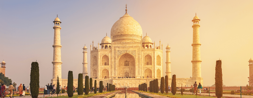 The Taj Mahal in Agra, India – a white marble mausoleum and one of the Seven Wonders of the World.