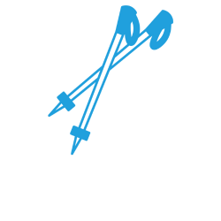 Hiker with trekking poles icon – mountain walker using two sticks