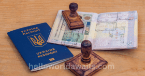 Travel documents and passport with laptop – online e-Visa guide for international travelers