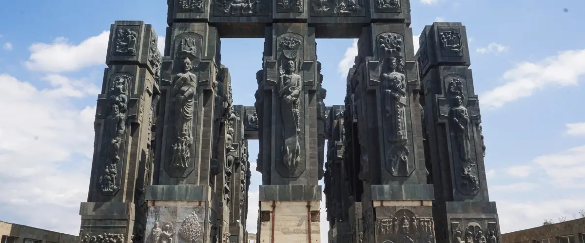 Chronicle of Georgia monument in Tbilisi, a massive stone pillar landmark representing Georgian history and heritage.
