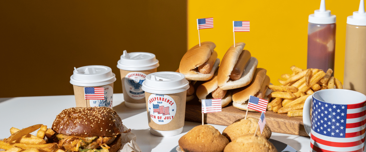 this iamge is showing couple of buns in the buns a flag is waving