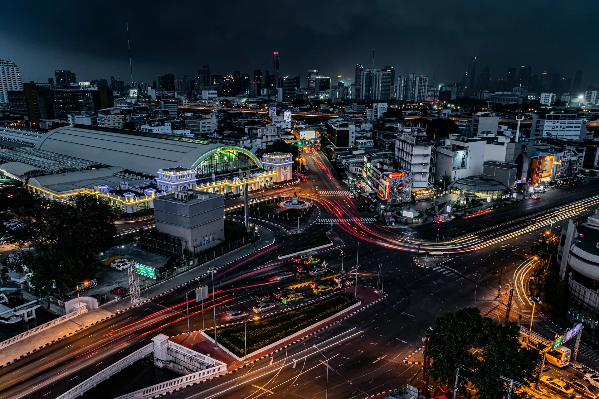 Busy street with tuk-tuks in Bangkok, Thailand