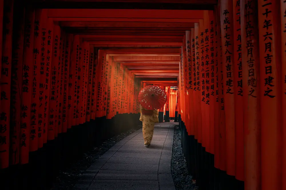 Red torii gates at Fushimi Inari Shrine, Kyoto